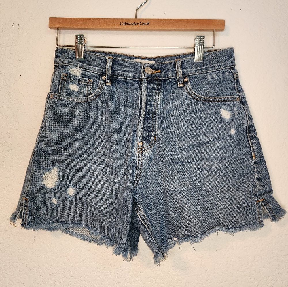 Pac Sun High Rise‎ Relaxed Fit Button Fly Denim Shorts, Size 25